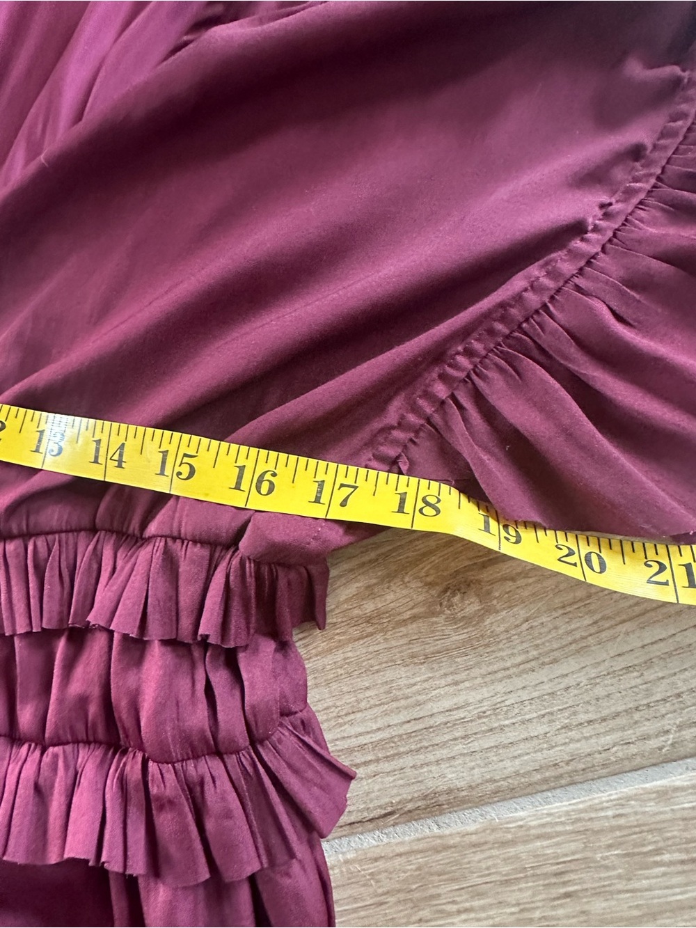 Bohme Maroon Ruffle Willa Midi Dress features a V-neckline and tiered skirt. L - Picture 10 of 12